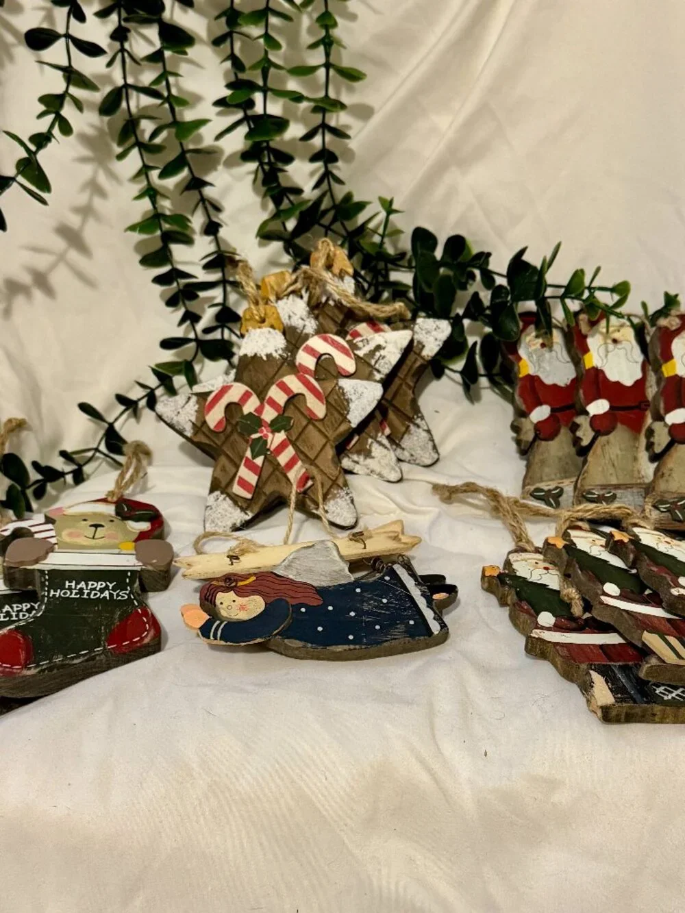 Nicole Crafts Rustic Wooden Christmas Ornaments Lot - Set of 13